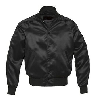 SOLID BLACK SATIN</BR>BASEBALL JACKET FLANNEL LINED